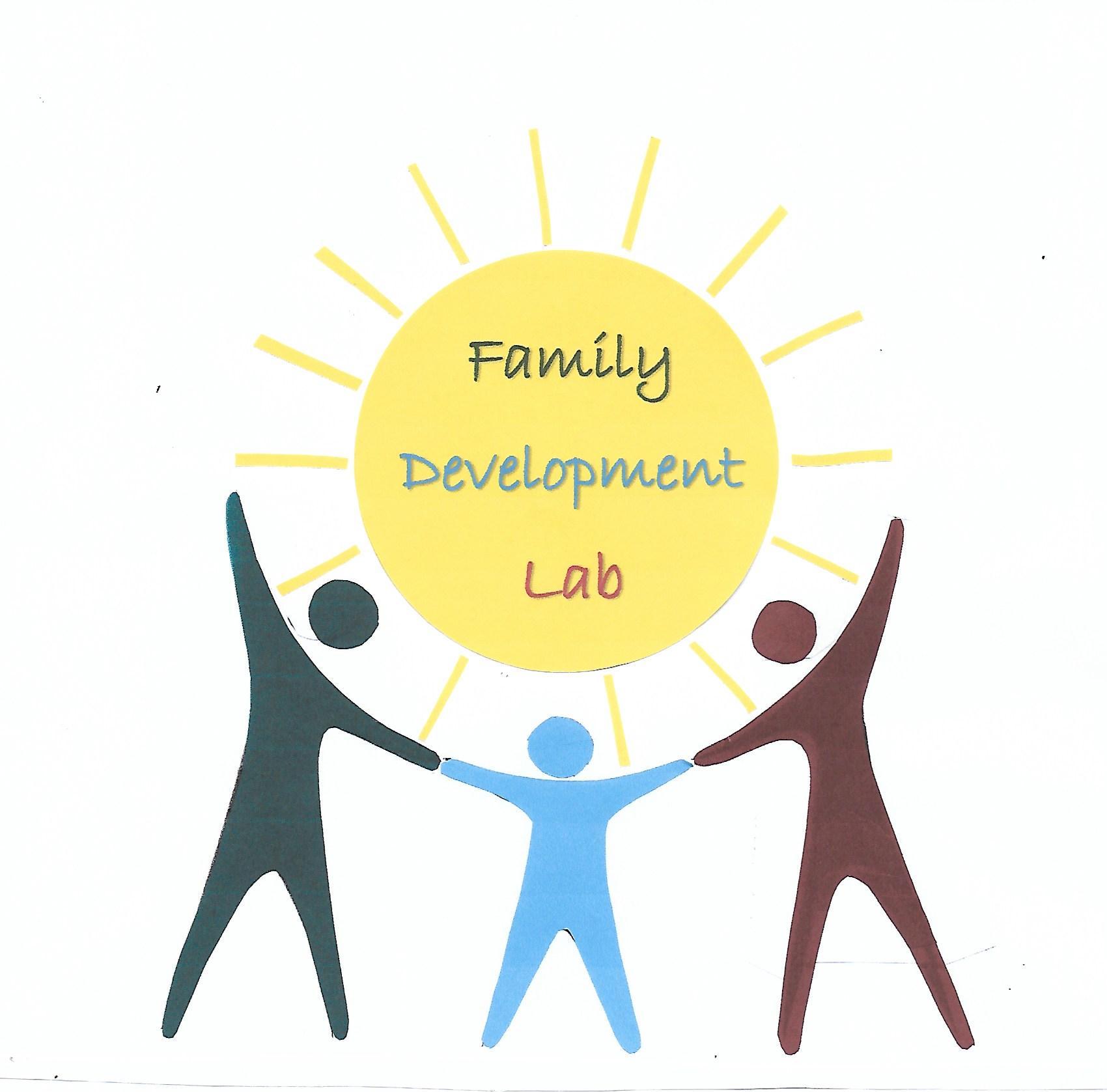 A logo that says "Family Development Lab". The logo shows two parents holding hands with a child.