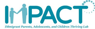 The logo for the IMPACT lab. The logo shows a parent and child holding hands. Below it says "Immigrant Parents, Adolescents, and Children Thriving Lab".